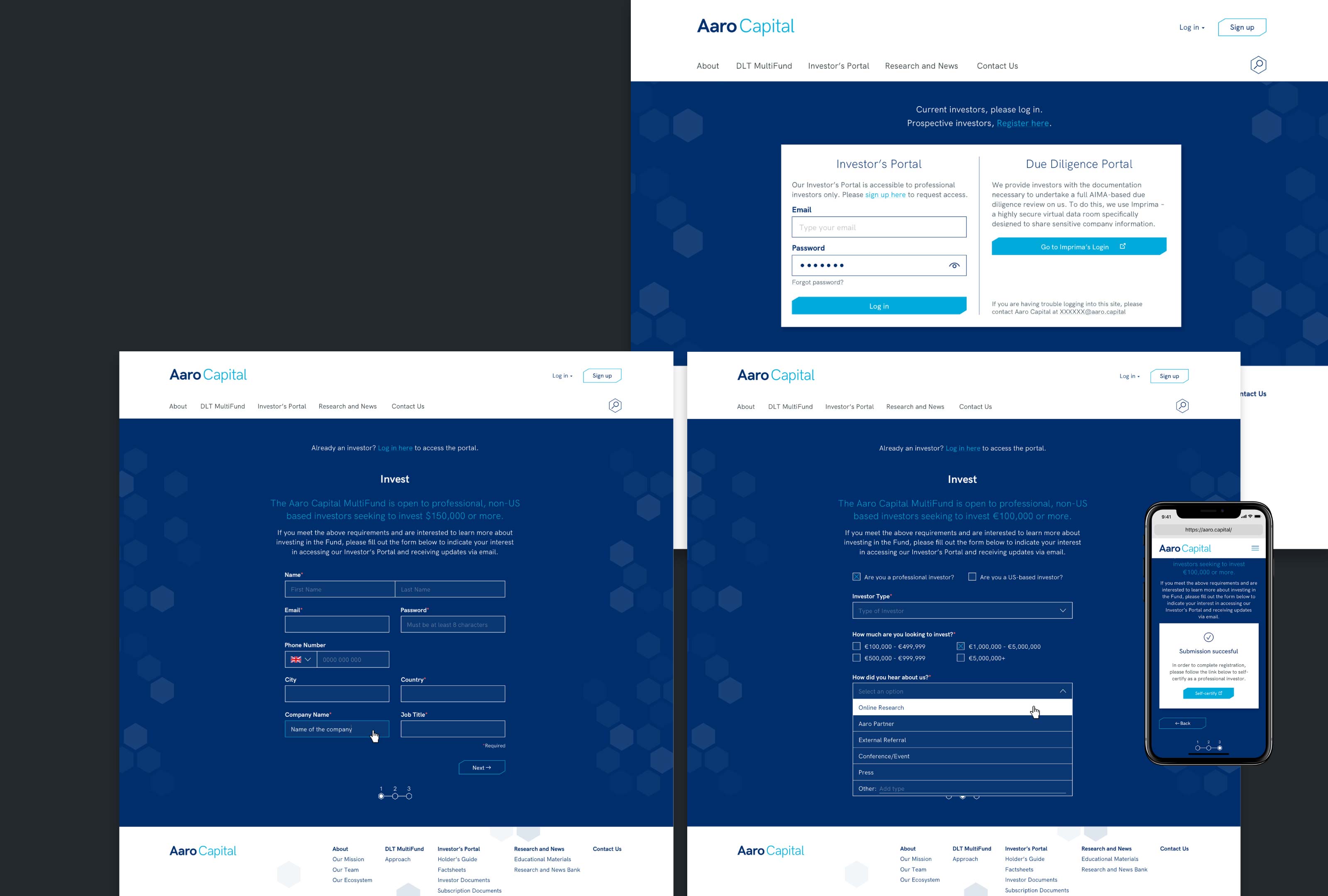 Example of the different steps from the signup form.