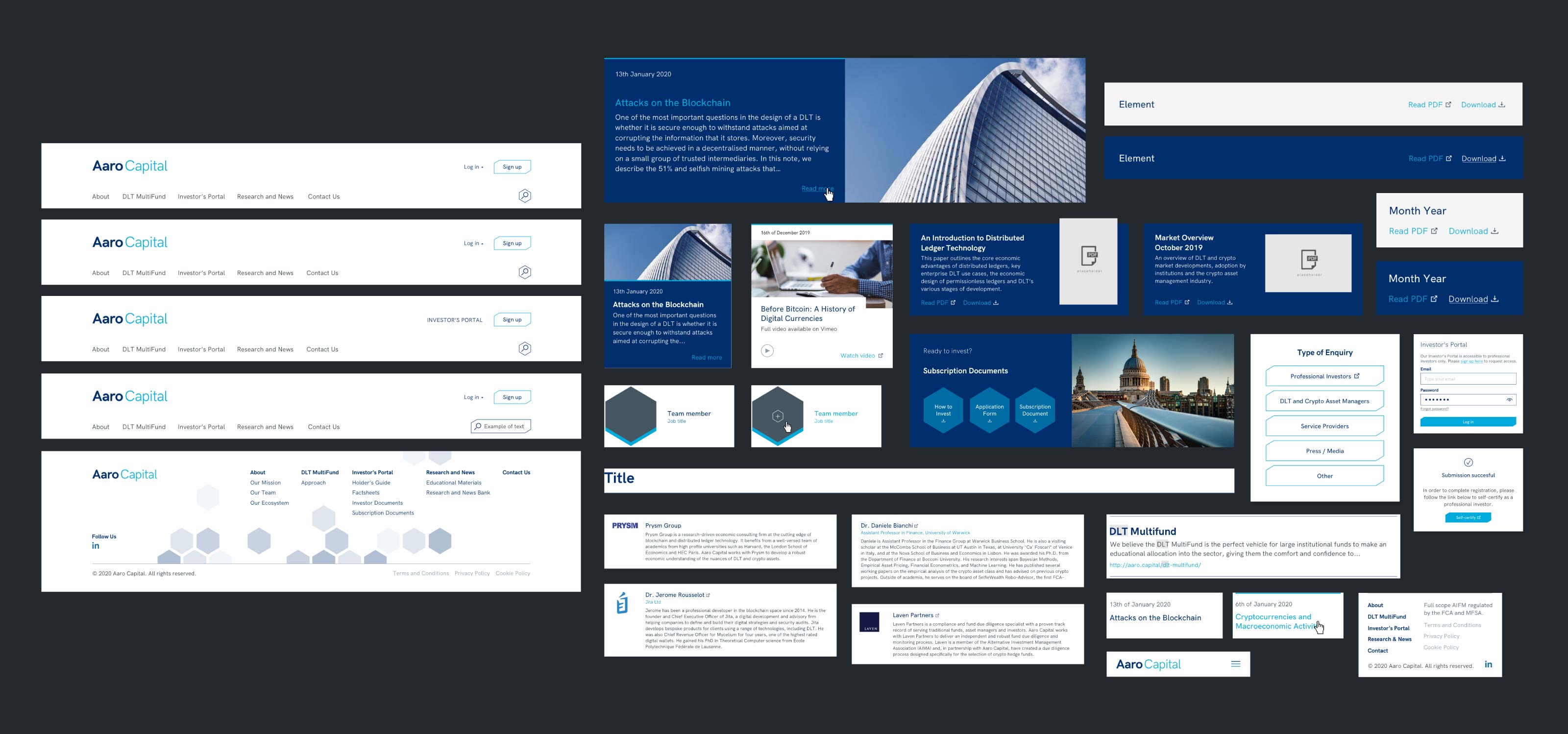 Examples of different components and assets created for the website.