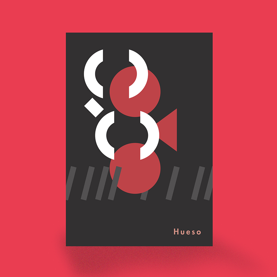 Cover of a typography specimen with dark grey background, featuring two abstract g letters in red and white.