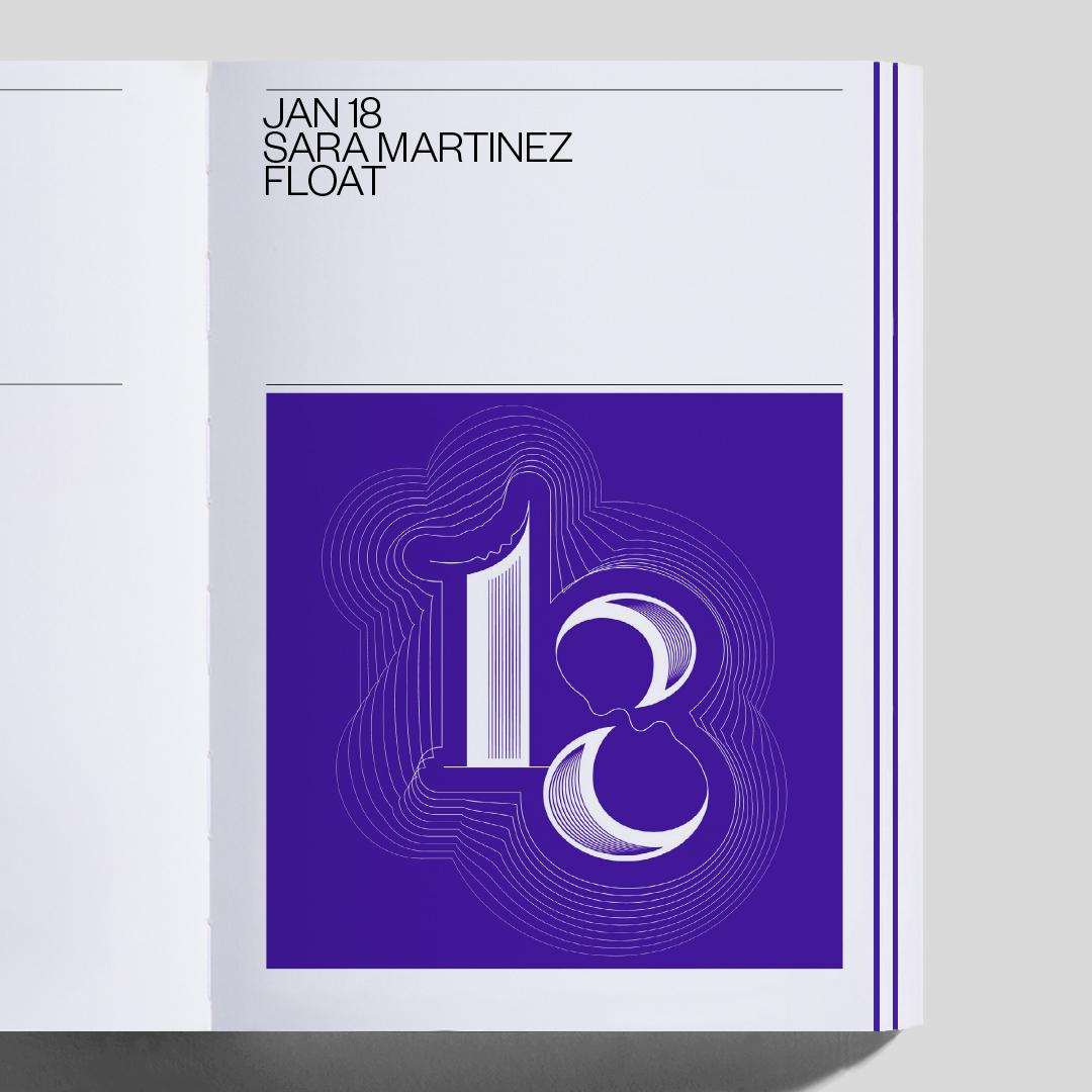 Mockup of the Fedrigoni365 calendar showing my design featuring the number 18.