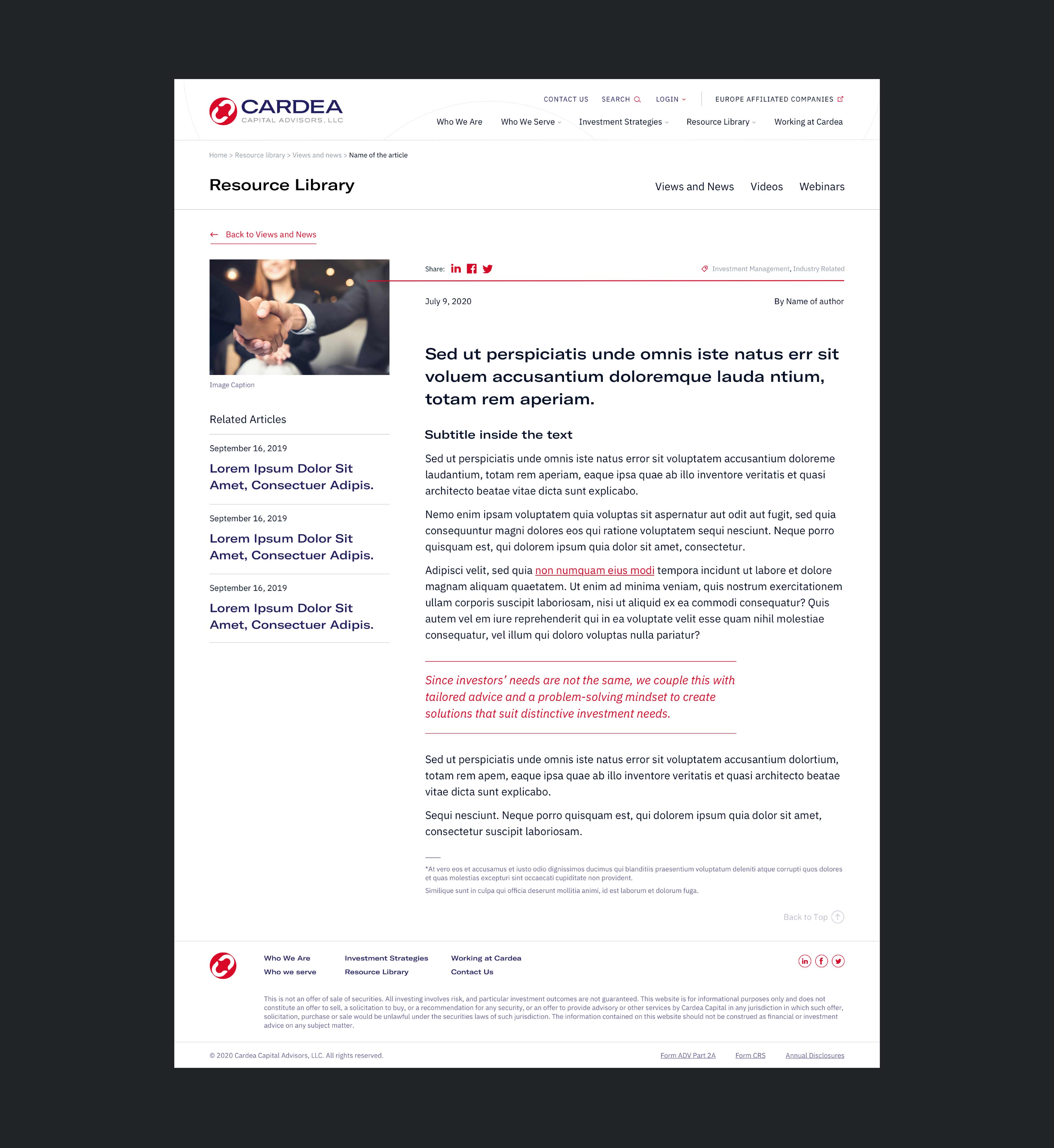 Mockup showing the full design of how the individual article design looks like.