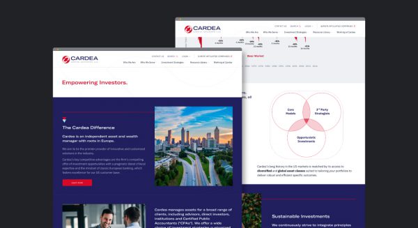 Mockup showing website homepage design and another one showing data and graphics